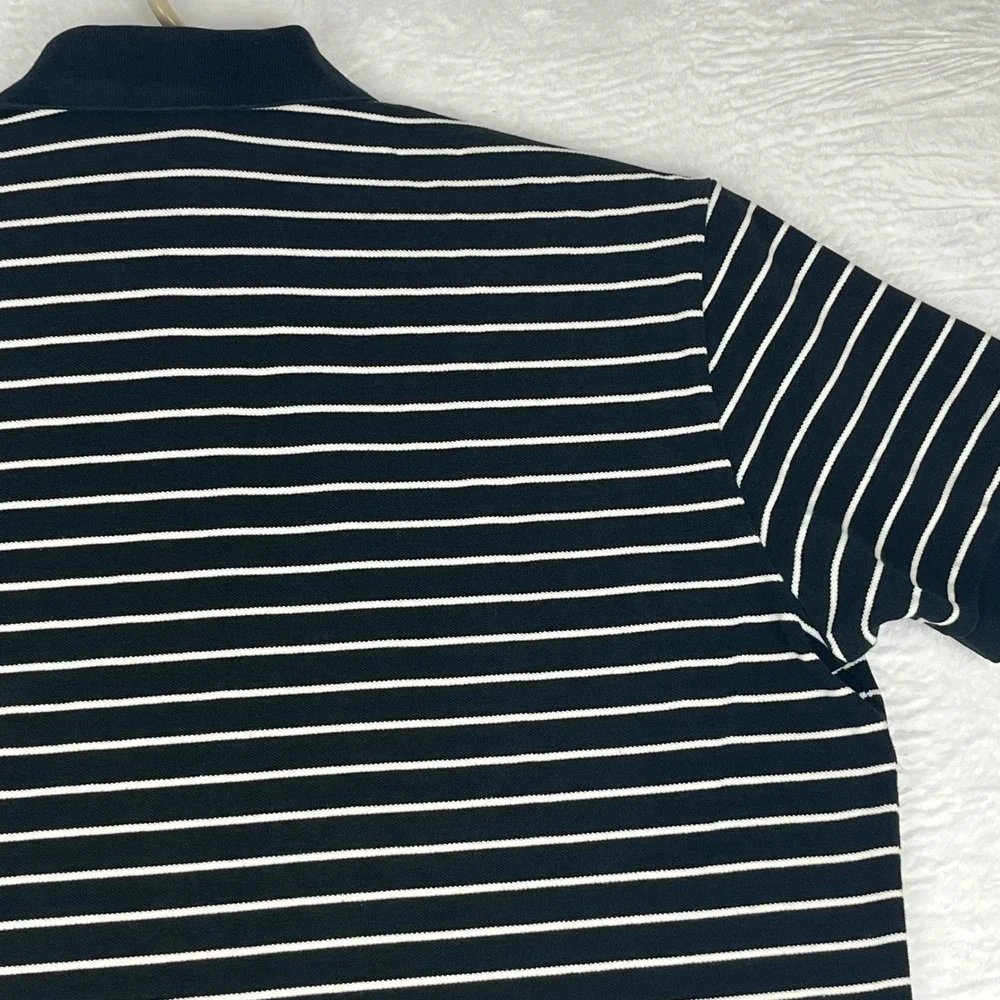Polo Ralph Lauren Polo Shirt‎ Mens XL Navy Blue White Striped Pique Short Sleeve